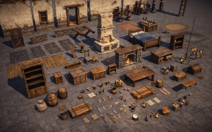Game-ready 3D props and environment asset kit