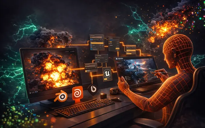 Character animation rig on an artist workstation