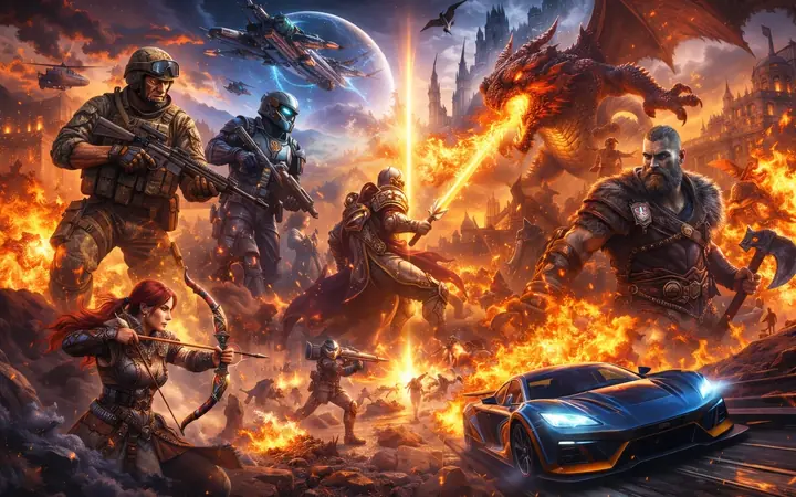 Action game scene rendered in engine