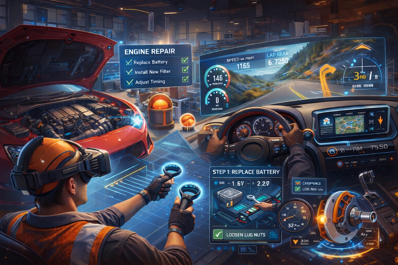 Automobile AR and VR simulator for vehicle visualization and maintenance training